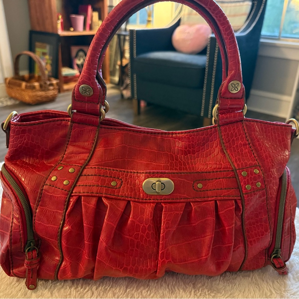 Relic Red Croc-Texture Satchel Handbag